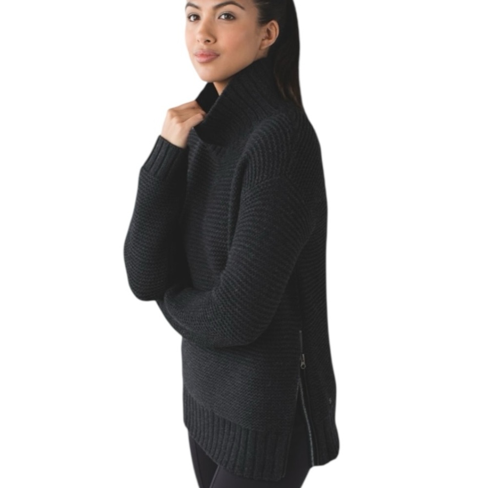 LULULEMON Karma Kurmasana Merino Wool Heather Black Sweater Size 4 - Picture 3 of 16